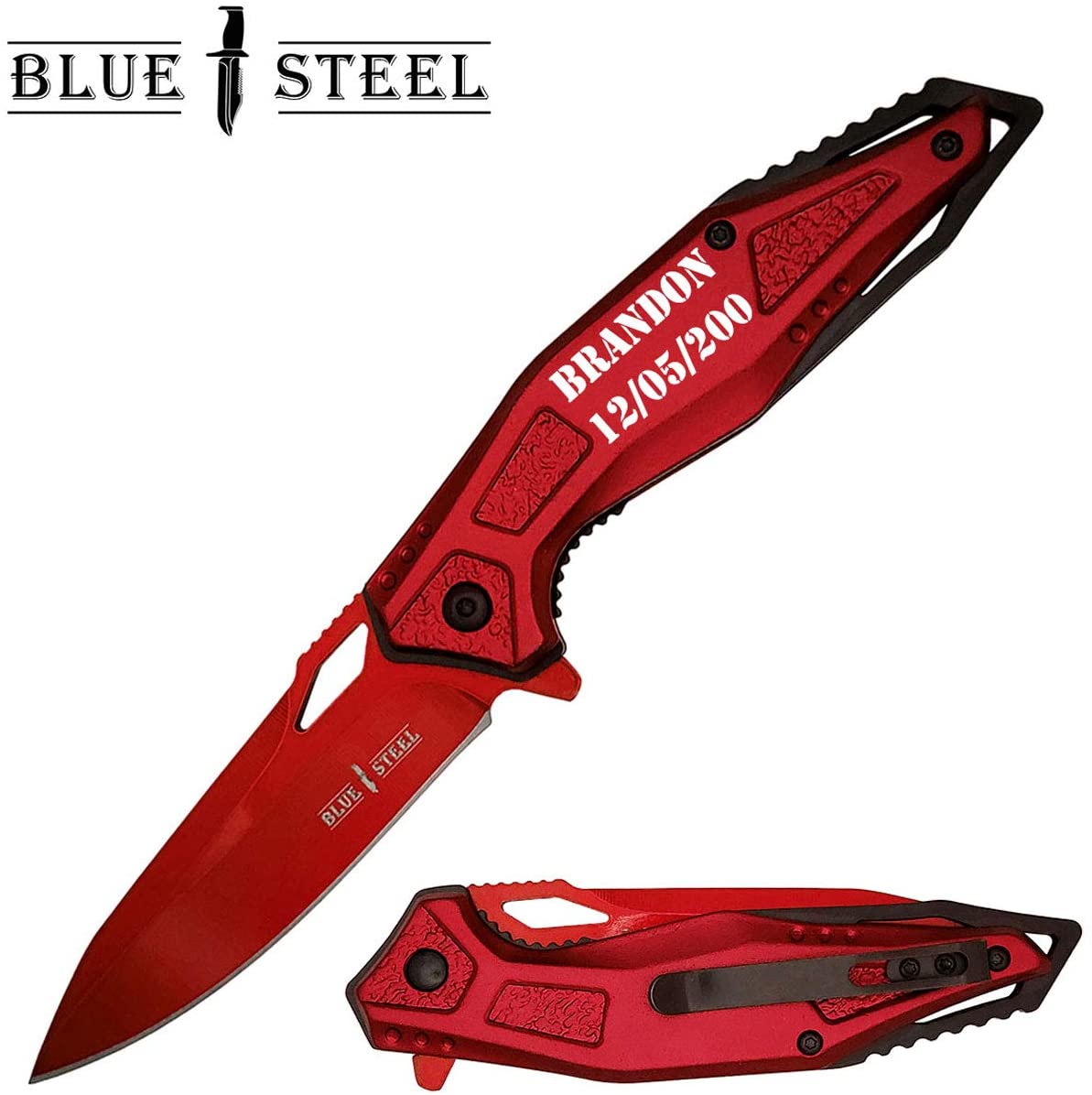 GIFTS INFINITY Stainless Steel Folding Knife with Red Stainless Steel Blade, Engrave Pocket Knife, Gifts for Boyfriend (BT-70RDM)