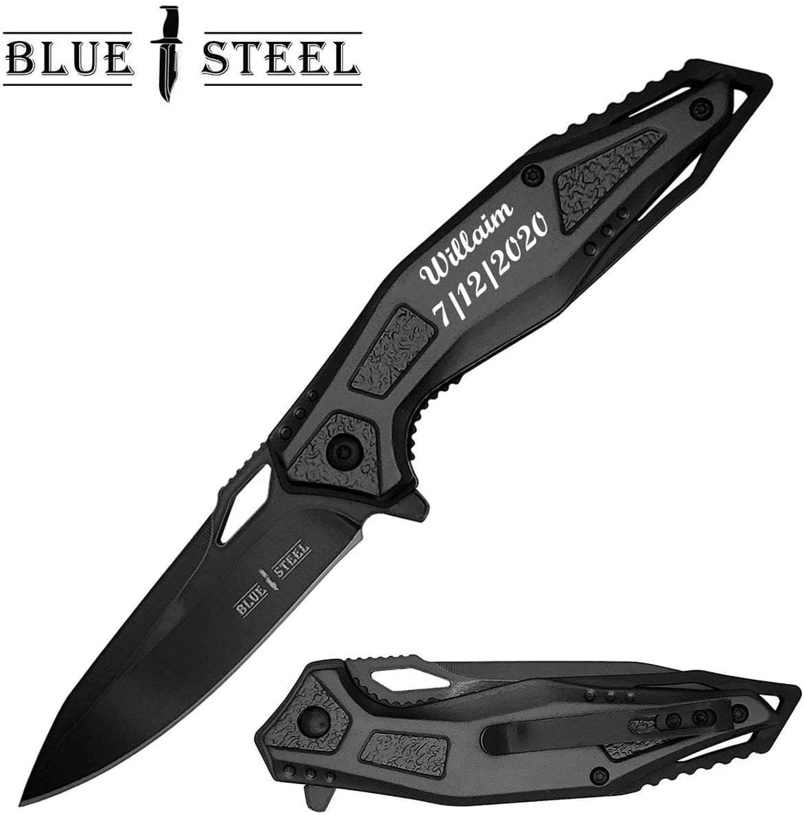 GIFTS INFINITY Stainless Steel Folding Knife with Black Stainless Steel Blade, Engrave Pocket Knife, Gifts for Boyfriend (BT-70RBK)