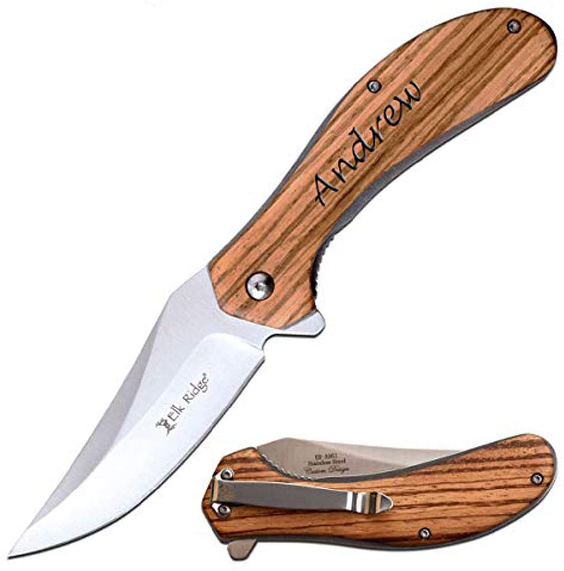 GIFTS INFINITY Personalized Engraved 8.25" Folding Pocket Knife for Men, Custom Pocket Knife with Wood Handle