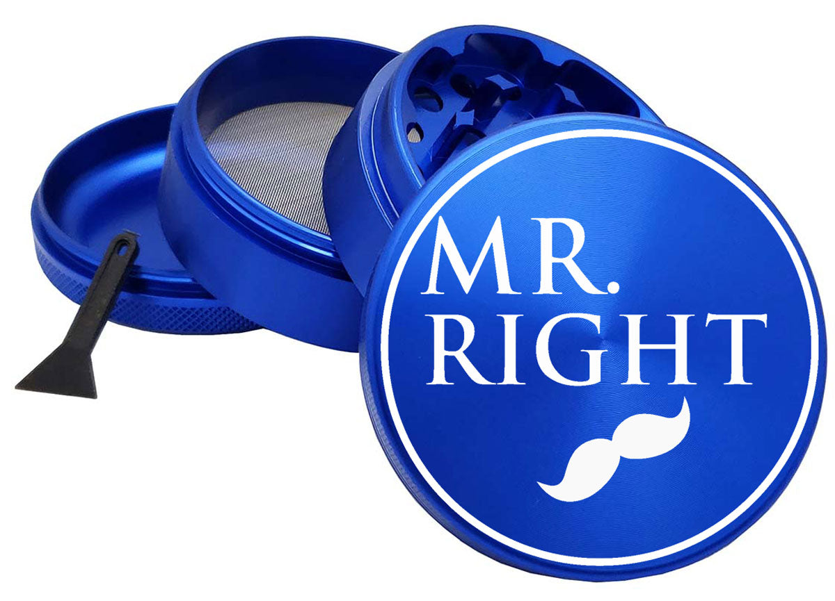 Mr Right 65mm Green Metal Spice Herb 4 Part Blue Grinders