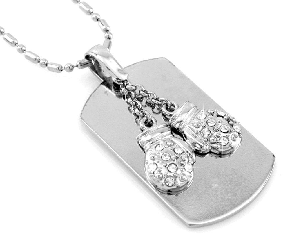 Boxing Gloves Silver Tone Dog Tag Necklace