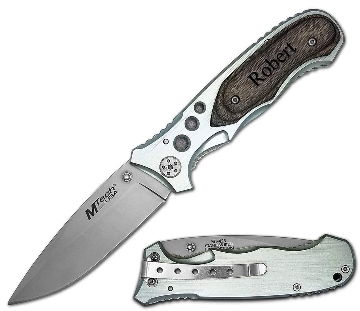 GIFTS INFINITY Personalized Engraved Folding Knife 4.5" Closed, 3MM Thick Sharp Blade With Pocket Clip