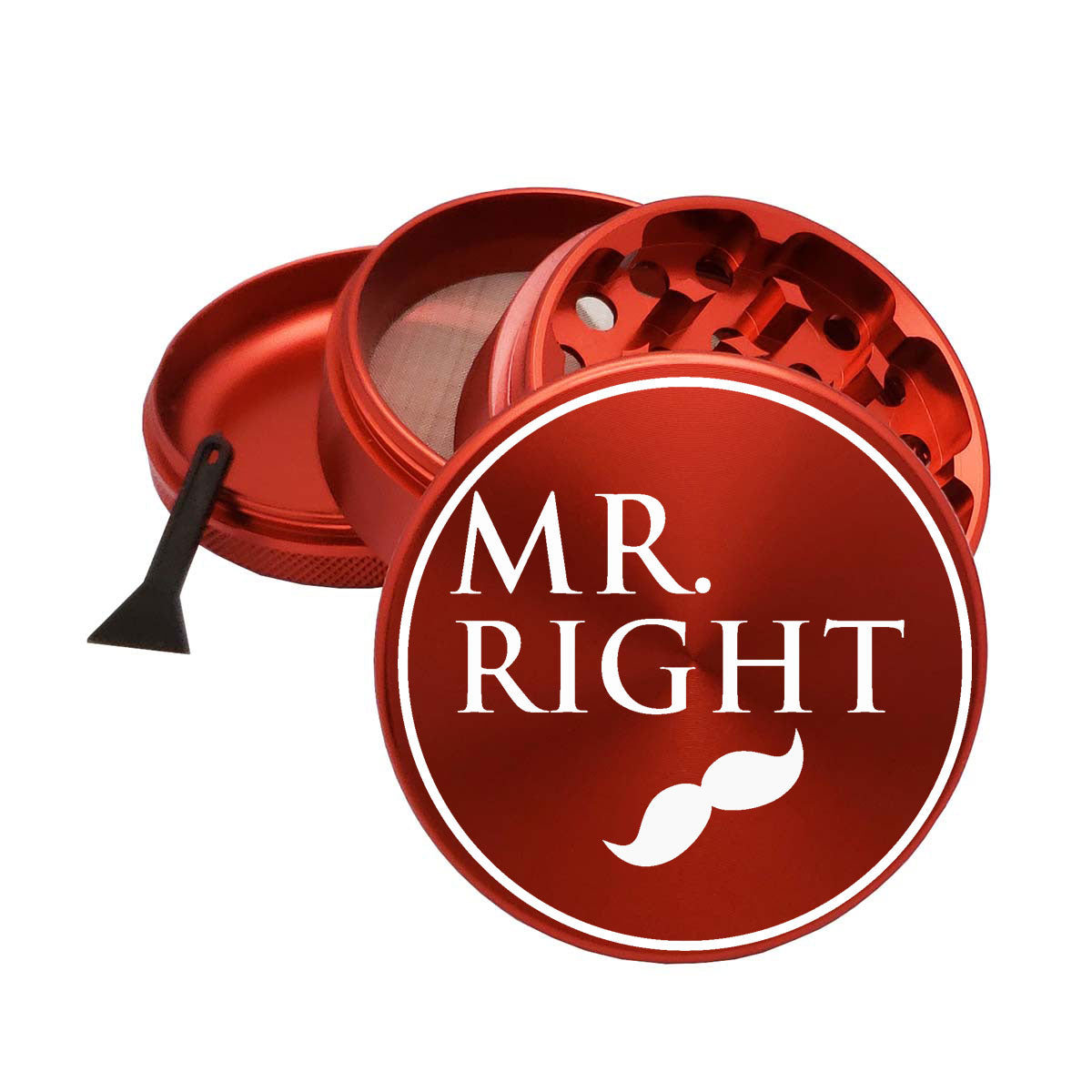 Mr Right 65mm Green Metal Spice Herb 4 Part Red Grinders