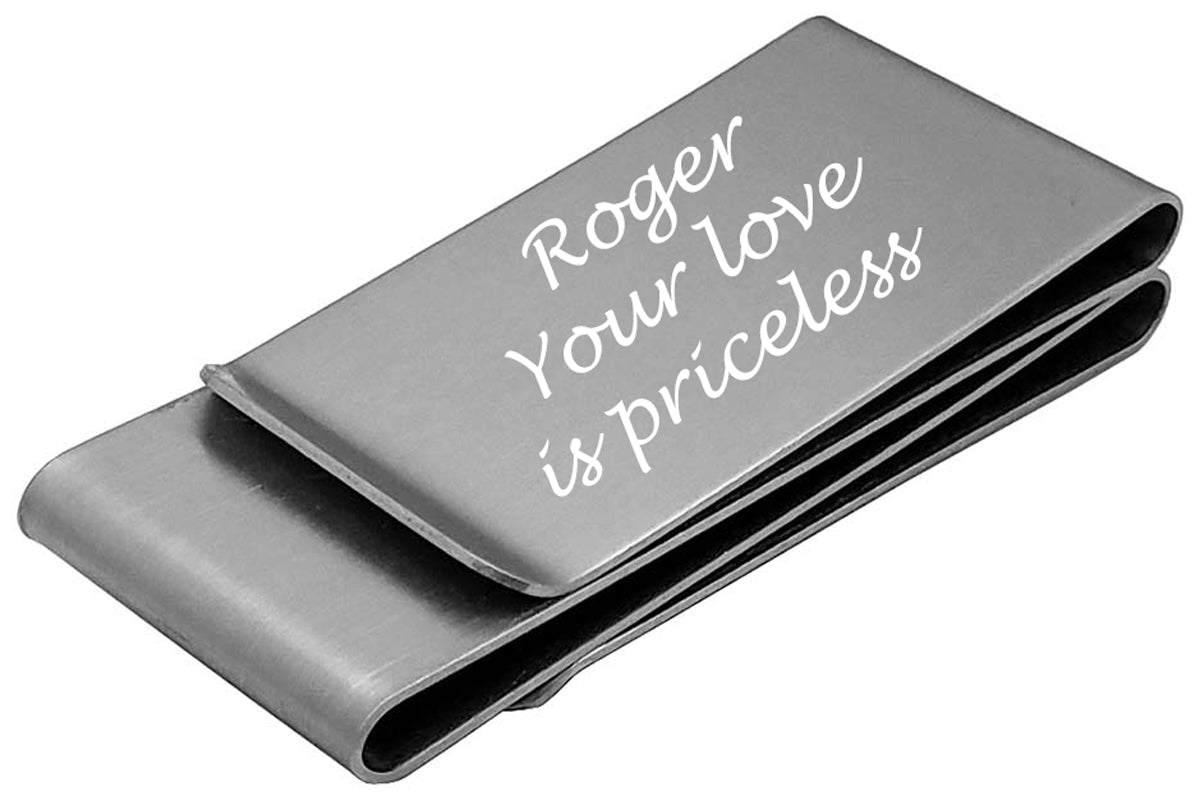 Personalized Double Sided Metal Money Clip Free Engraving Silver Tone