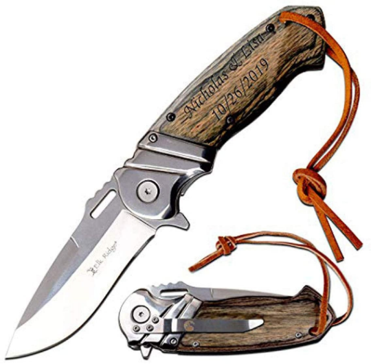 GIFTS INFINITY 8.25" Overall Folding Pocket Knife with Wooden Handle Sharp Blade - Best for Camping Hunting