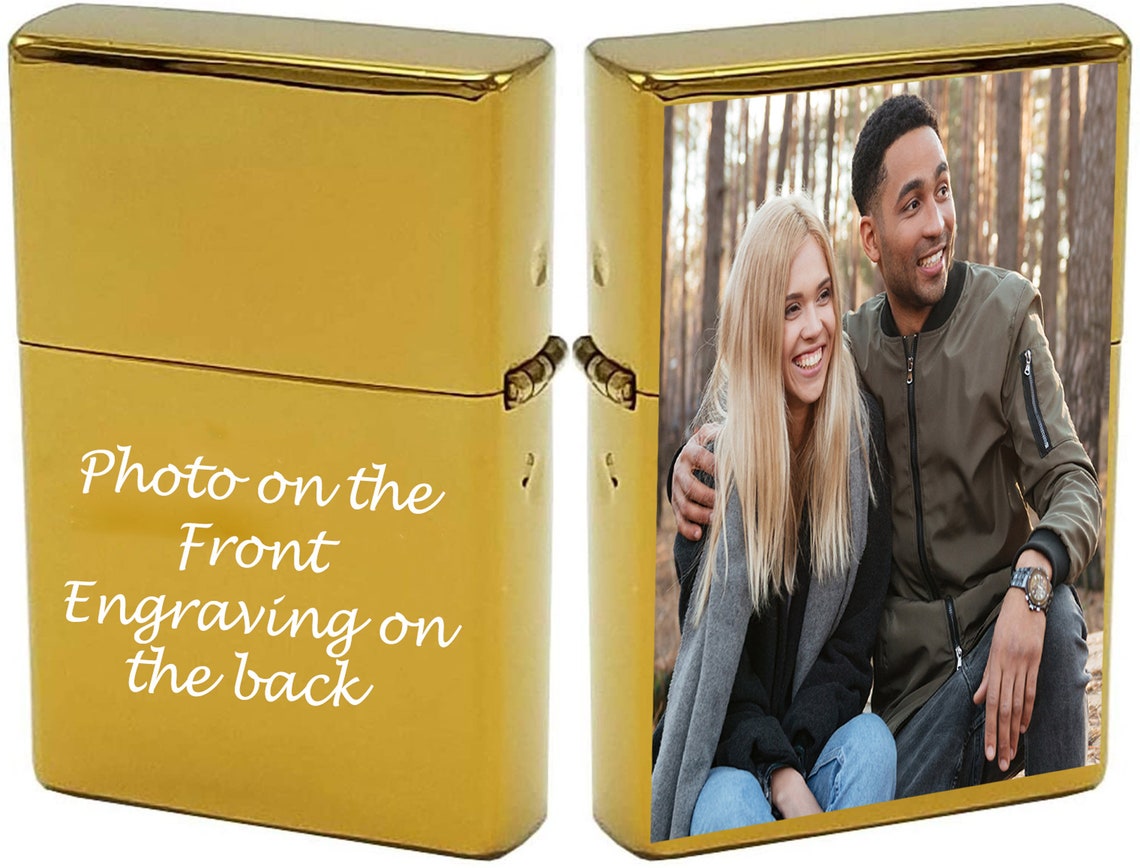 GIFTS INFINITY Custom Gold Tone Lighter Case with Photo, Personalized Image Best Birthday Gift for Husband Father BoyFriend