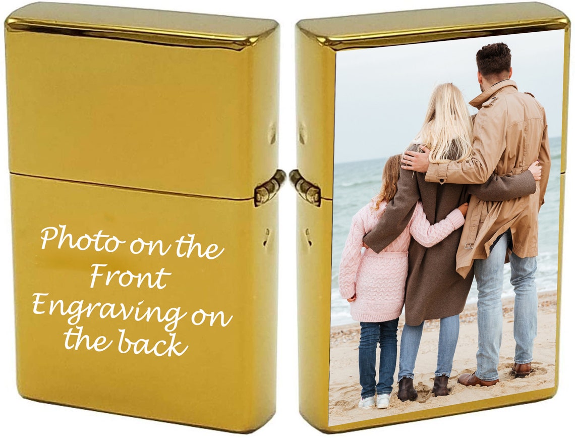 GIFTS INFINITY Custom Gold Tone Lighter Case with Photo, Personalized Image Best Birthday Gift for Husband Father BoyFriend