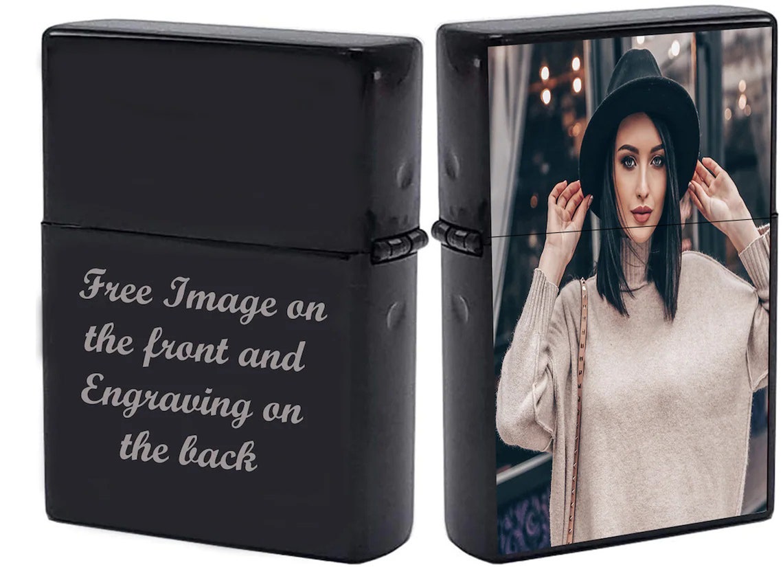GIFTS INFINITY Custom Black Ice Tone Lighter Case with Photo, Personalized Image Birthday Gift for Husband Father Boyfriend