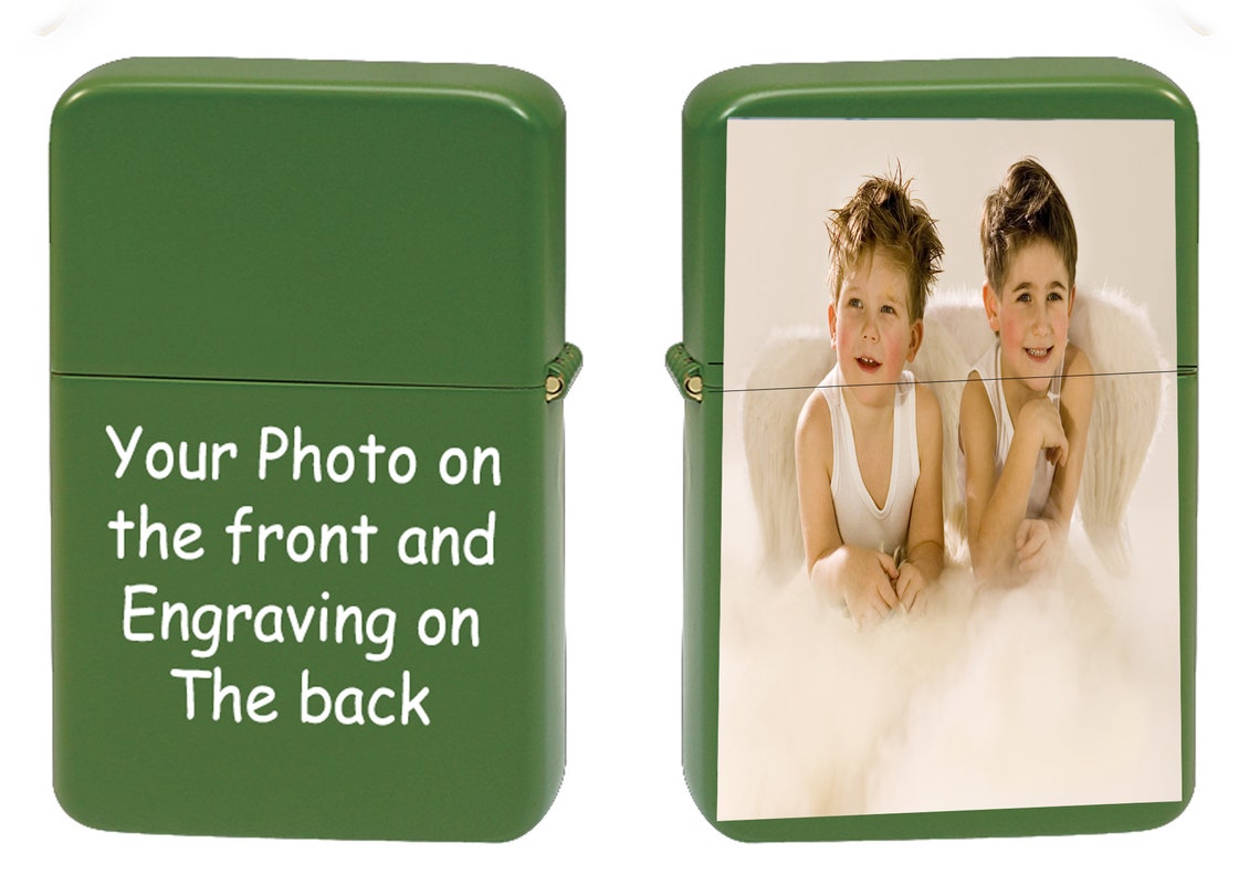 GIFTS INFINITY Custom Lighter Case with Photo, Personalized Image Birthday Gift for Husband Father Boy Friend Green Tone