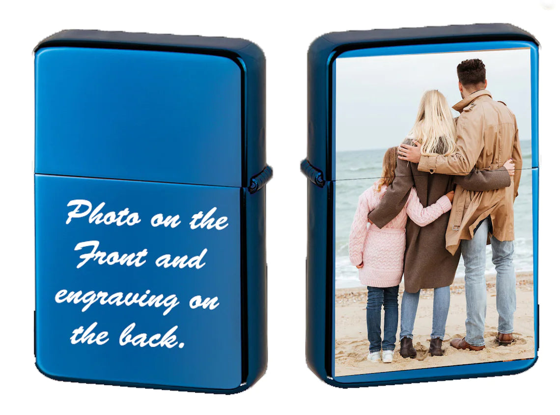 GIFTS INFINITY Custom Lighter Case with Photo, Personalized Image Birthday Gift for Husband Father Boy Friend Blue Tone
