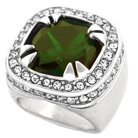 Gifts Infinity Luxury Gold/Silver Tone Engraved Mens Full Metal Rings with Green Ruby Color Stone